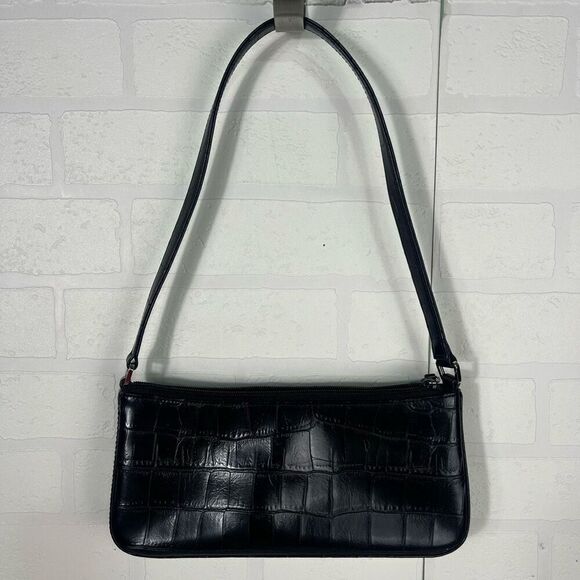 Amanda Smith Shoulder bag Faux Croc embossed Black Small Y2K - Picture 1 of 15